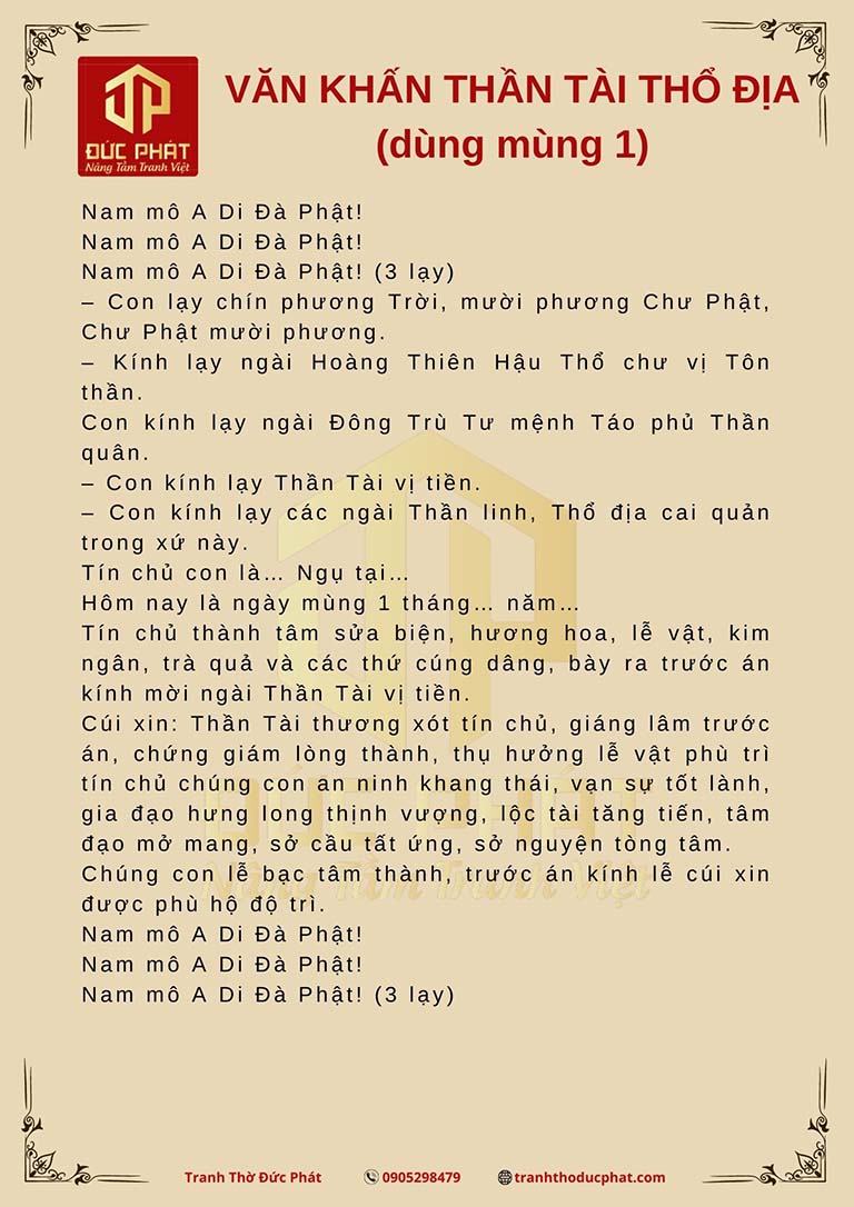 3. Văn Khấn Thần Tài Thổ Địa Truyền Thống